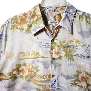 Vtg Pierre Cardin Mens Hawaiian Button Up Shirt L Cotton Floral Sailboat Tropics